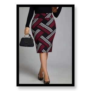 Plus Size Elegant Black and Burgundy Pencil Skirt